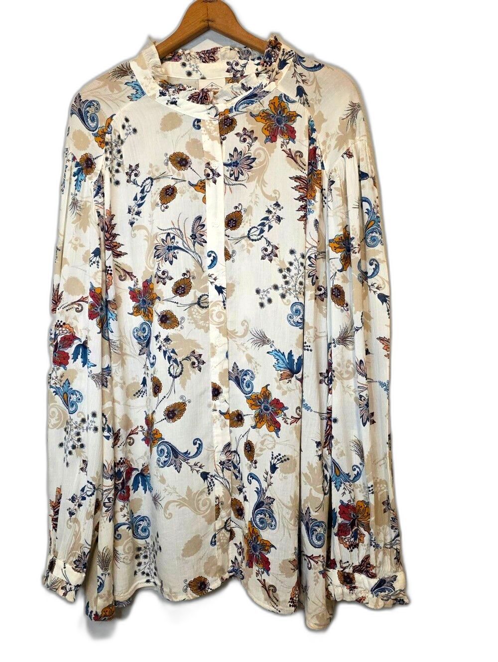 NWT St. John's Bay Blouse Long Sleeve Floral Button Front Cottage Size 3X